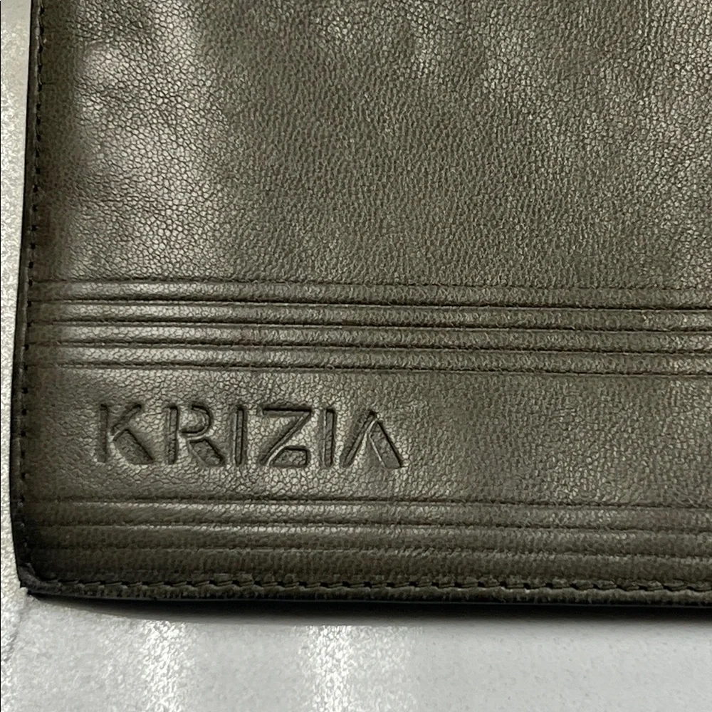 Krizia Italian Leather Wallet Olive Green Billfold - Picture 2 of 13